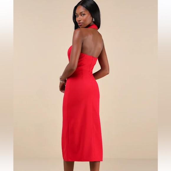 Lulu’s NWT Irresistible Silhouette Red Backless Bustier Halter Midi Dress - Picture 2 of 9